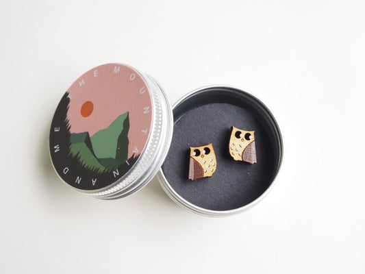 Owl Stud Earrings | Hand Painted | Nature-Inspired Wooden Jewellery