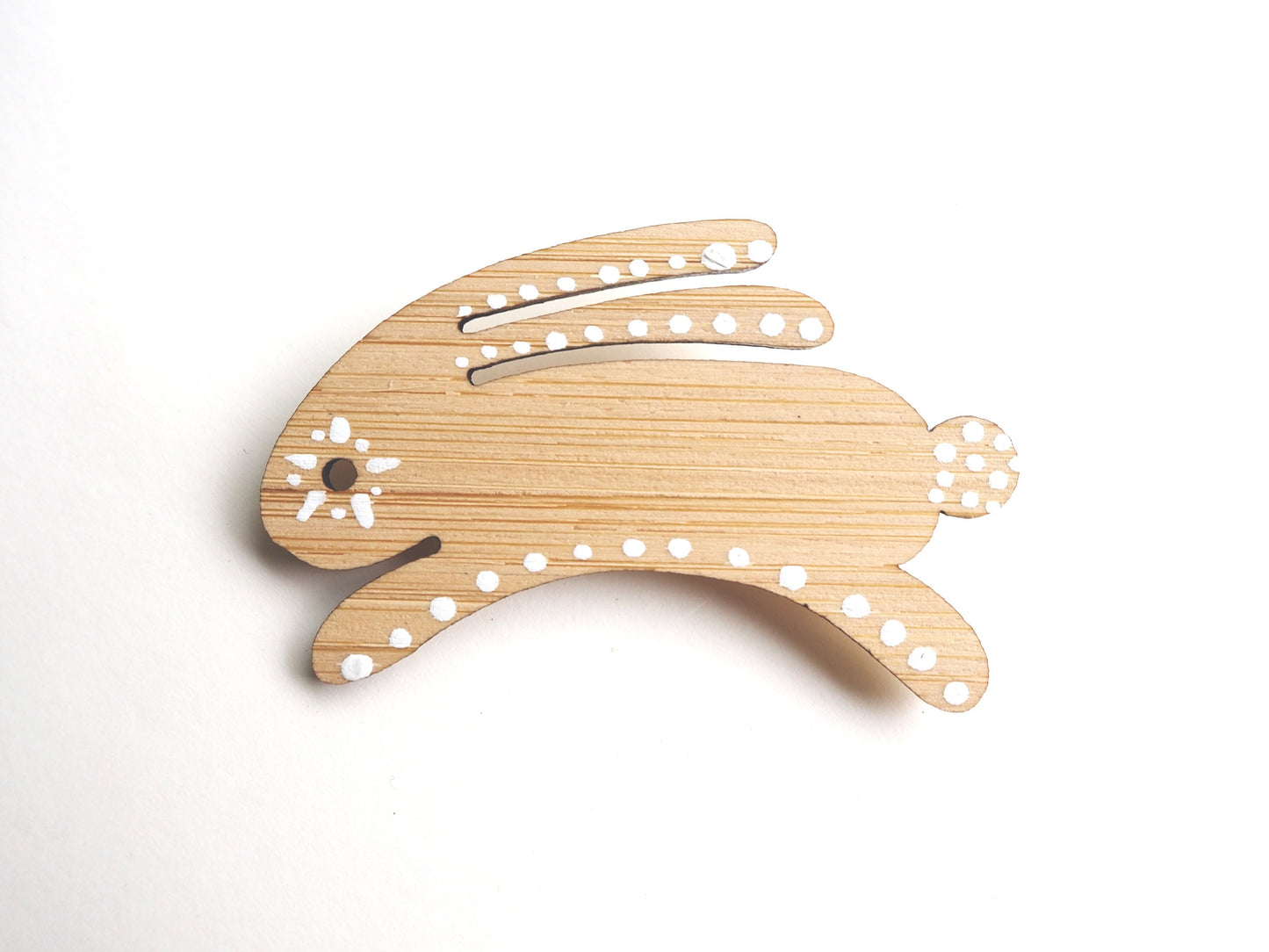 Rabbit Brooch – Hand Painted FSC Bamboo Hare Pin, Scandinavian Inspired