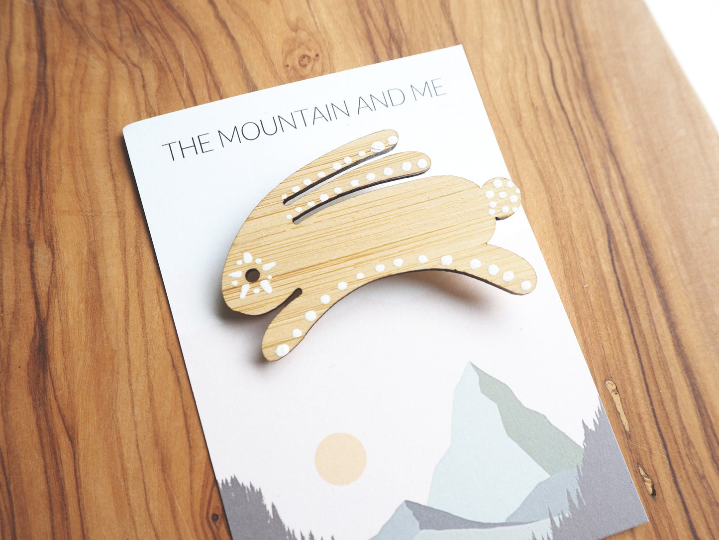 Rabbit Brooch – Hand Painted FSC Bamboo Hare Pin, Scandinavian Inspired