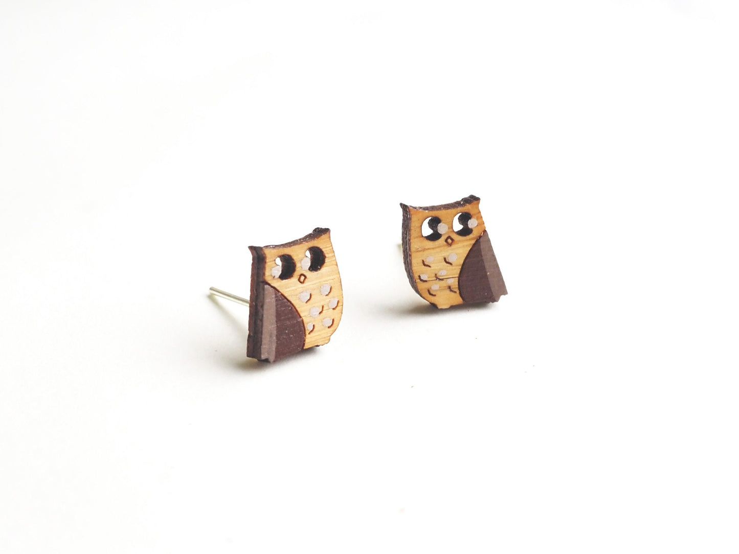 Owl Stud Earrings | Hand Painted | Nature-Inspired Wooden Jewellery