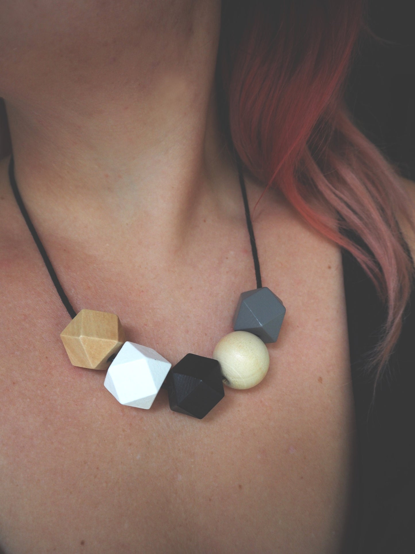 Geometric Wooden Bead Necklace / Black Necklace / Sustainable Gifts for Her