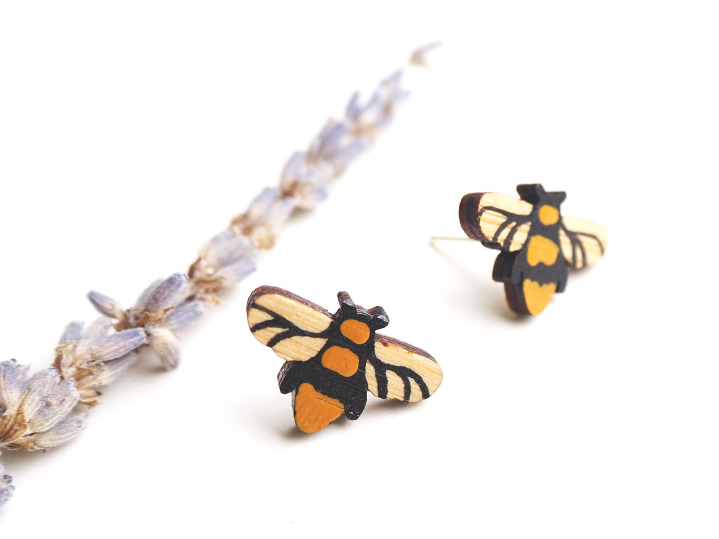 Hand Painted Bee Stud Earrings / Sustainable Bee Gifts