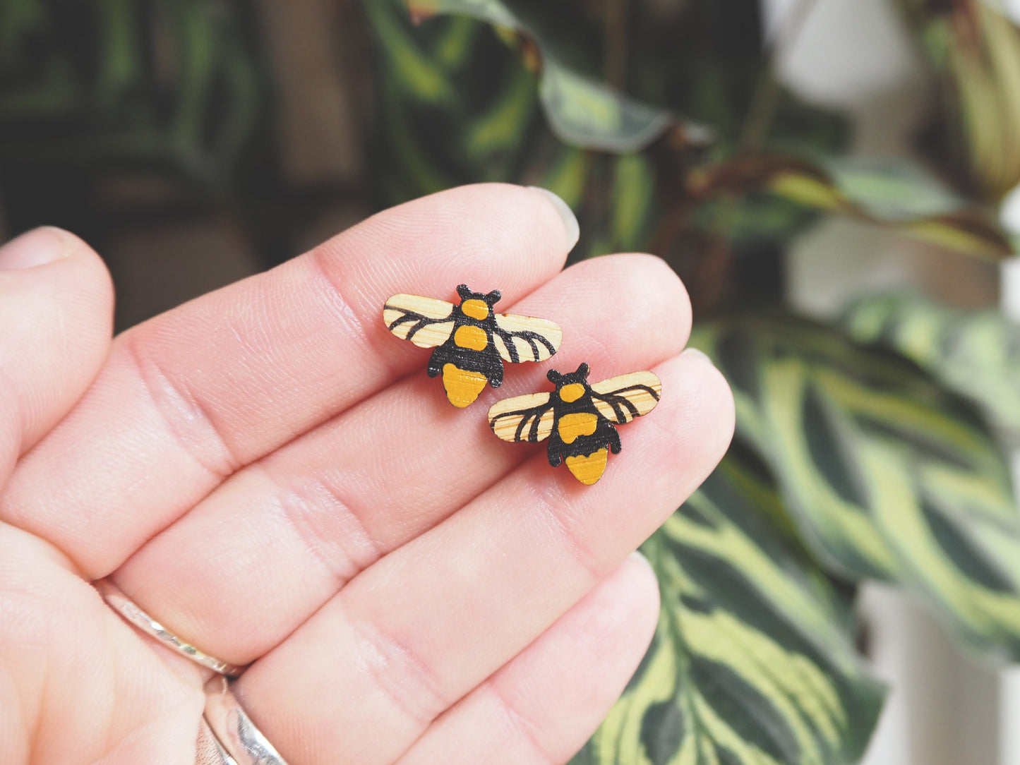 Hand Painted Bee Stud Earrings / Sustainable Bee Gifts