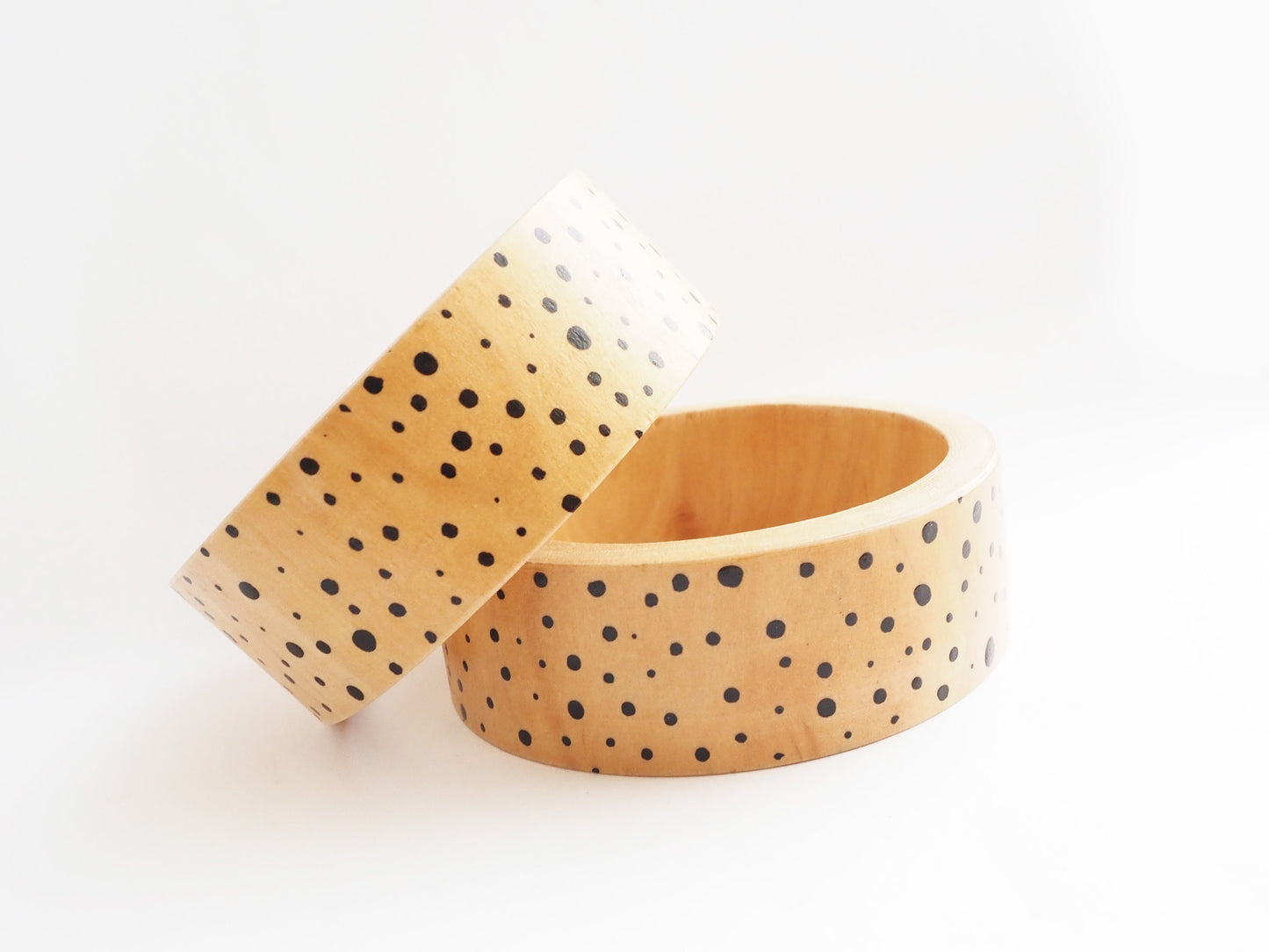 Spotty Wooden Bangle, Patterned Bangle, Black Polka Dot Bracelet