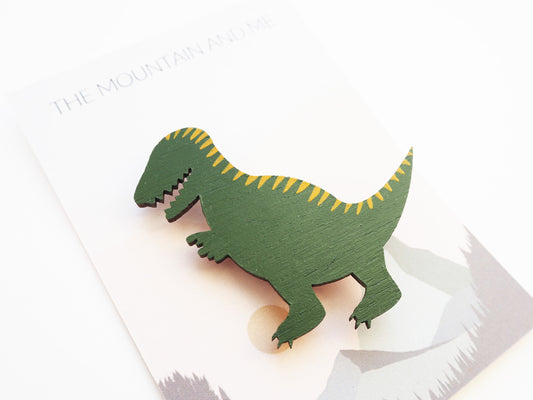 Dinosaur Brooch, T-rex Gifts, Wooden Dinosaur