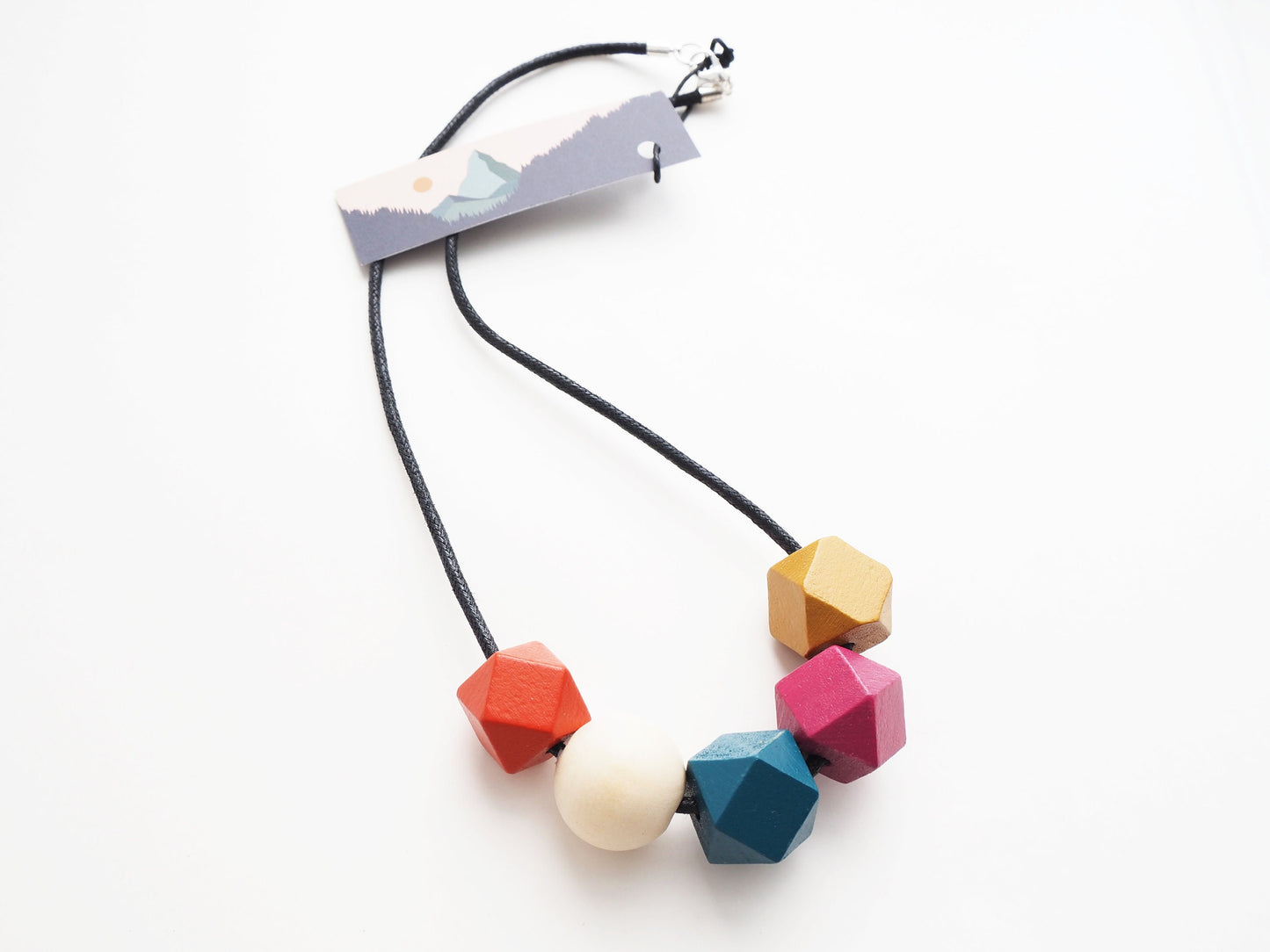 Rainbow Wooden Geometric Necklace, Bright Necklace, Sustainable Gifts for Her