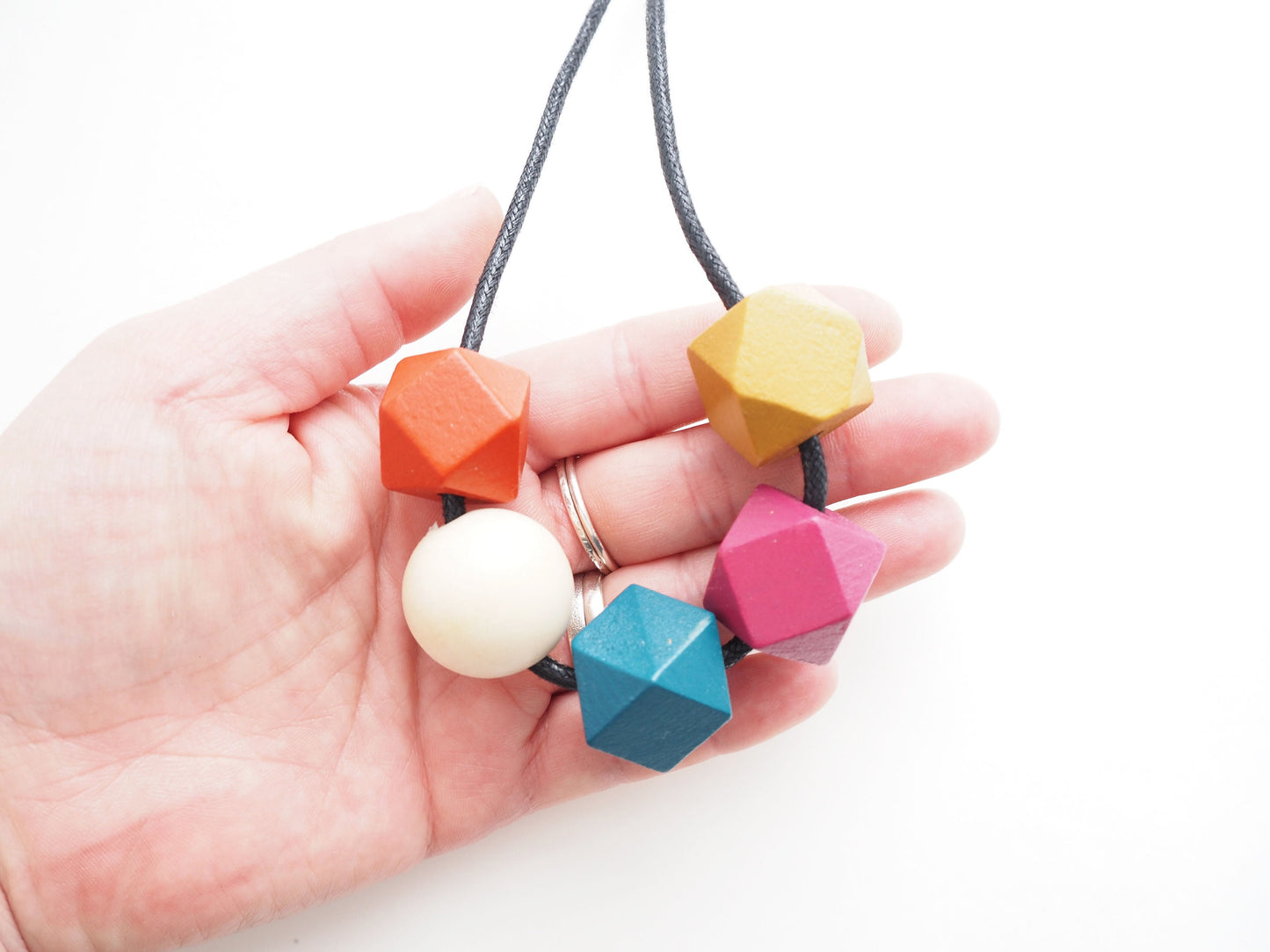 Rainbow Wooden Geometric Necklace, Bright Necklace, Sustainable Gifts for Her