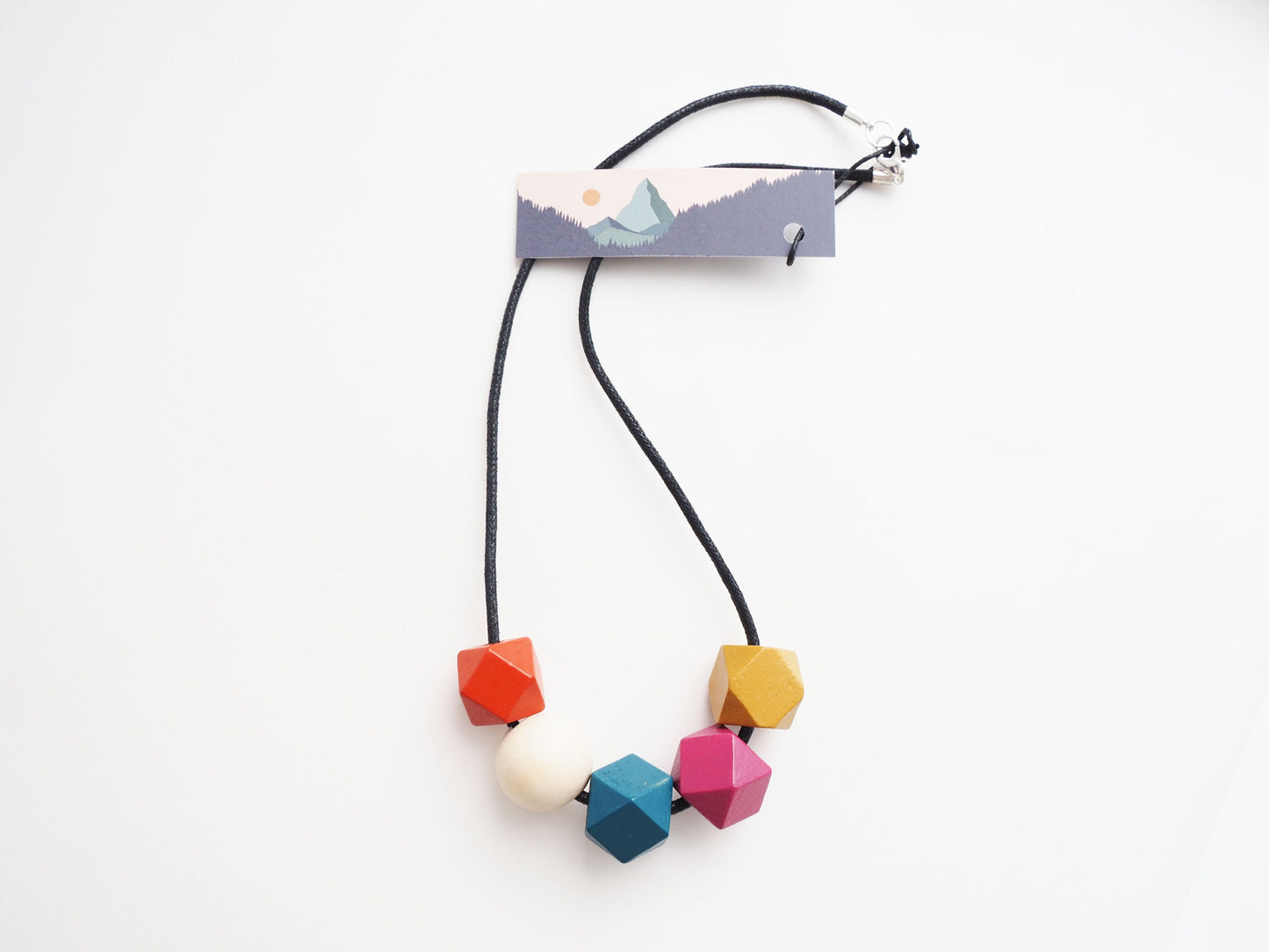 Rainbow Wooden Geometric Necklace, Bright Necklace, Sustainable Gifts for Her