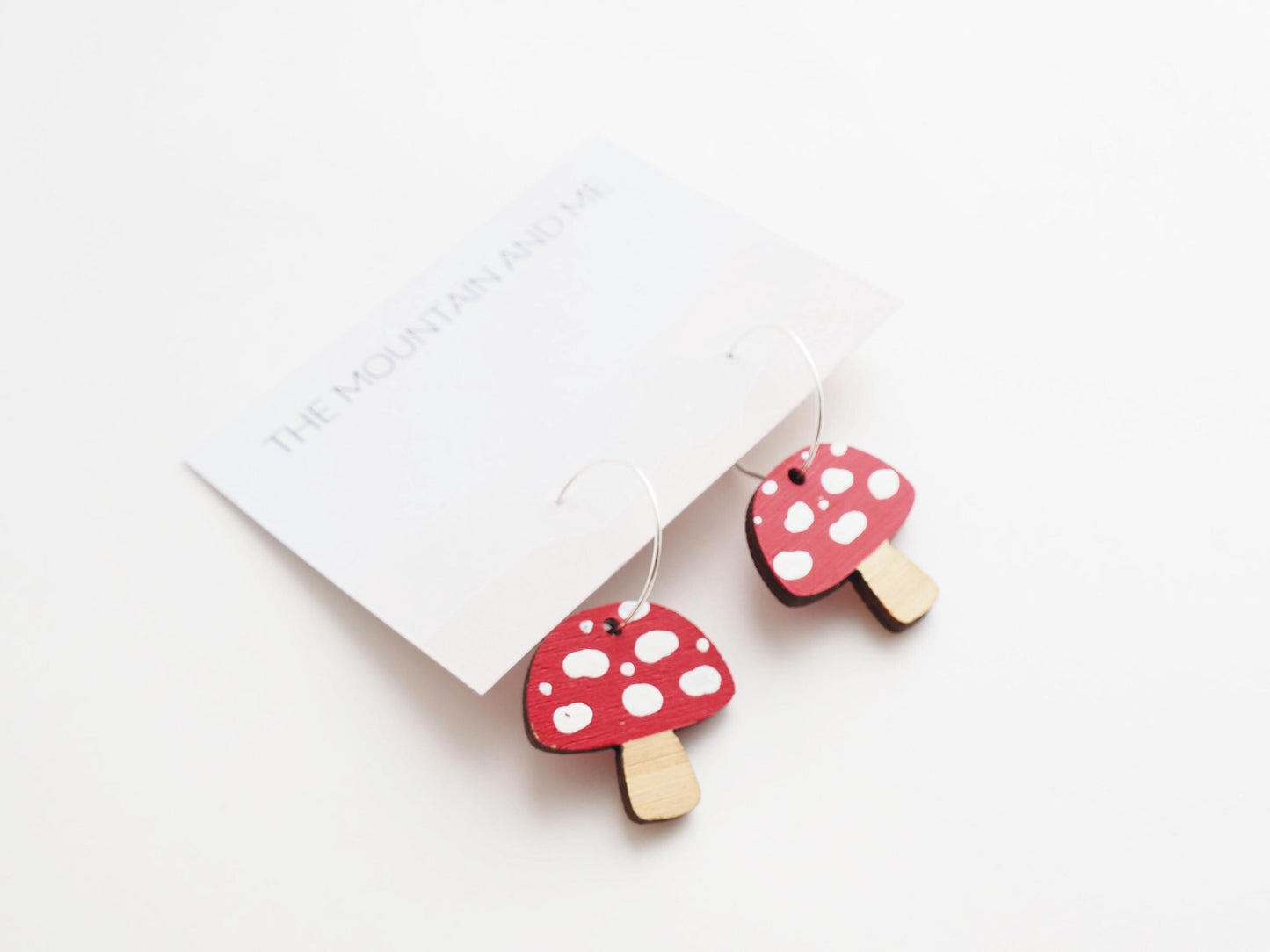 Toadstool Dangle Earrings – Hand Painted Bamboo | Lightweight Fungi & Woodland Jewellery