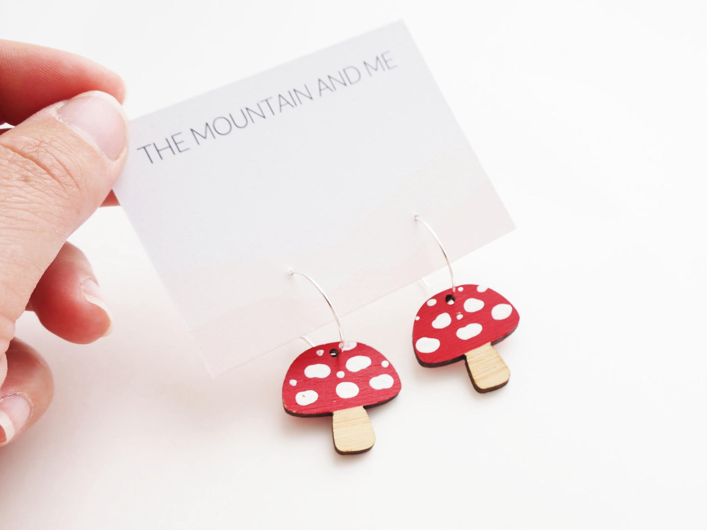 Toadstool Dangle Earrings – Hand Painted Bamboo | Lightweight Fungi & Woodland Jewellery