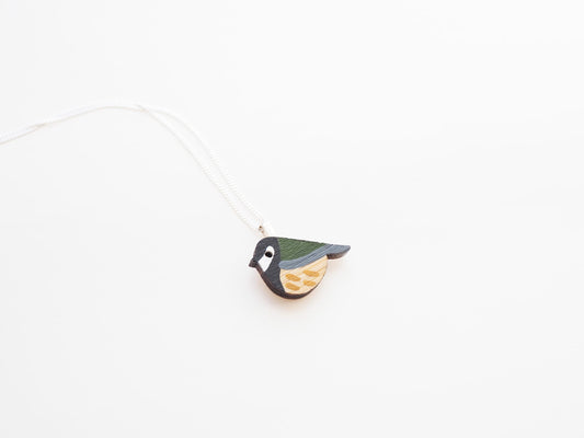Great Tit Bird Necklace – Hand Painted Bamboo & Recycled Silver