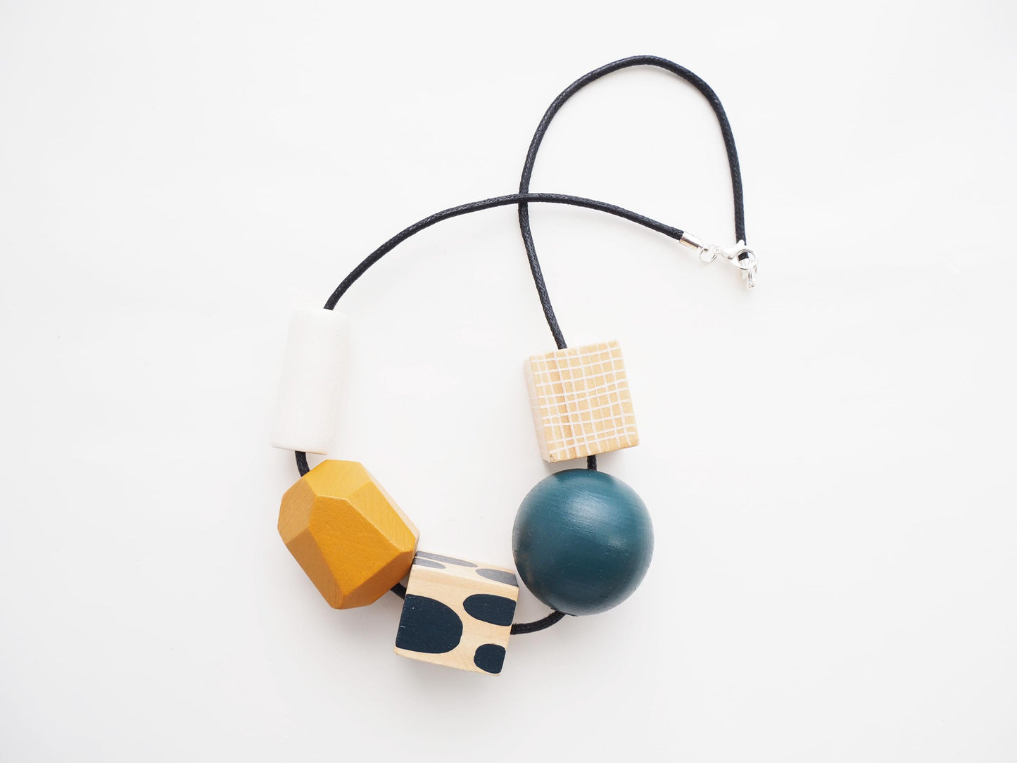 Hand Painted Geometric Wooden Bead Necklace / Statement Necklace / Gift For Her