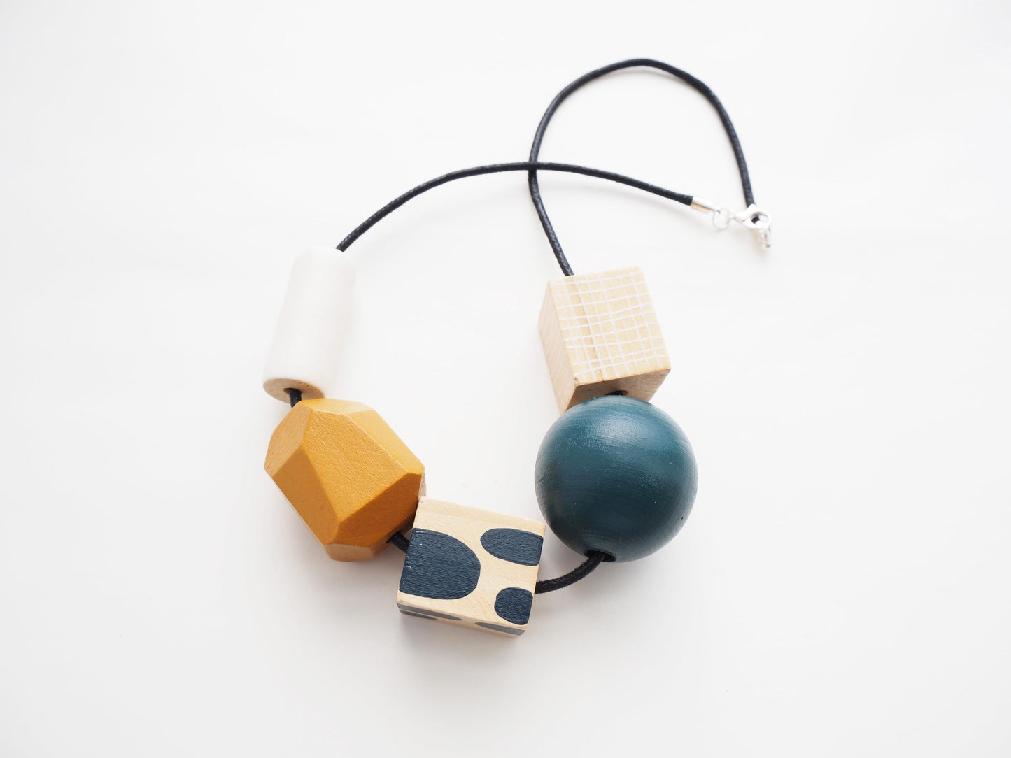 Hand Painted Geometric Wooden Bead Necklace / Statement Necklace / Gift For Her