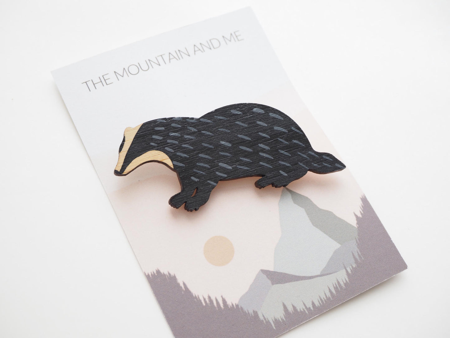 Badger Brooch Pin / Bamboo Wooden Gift