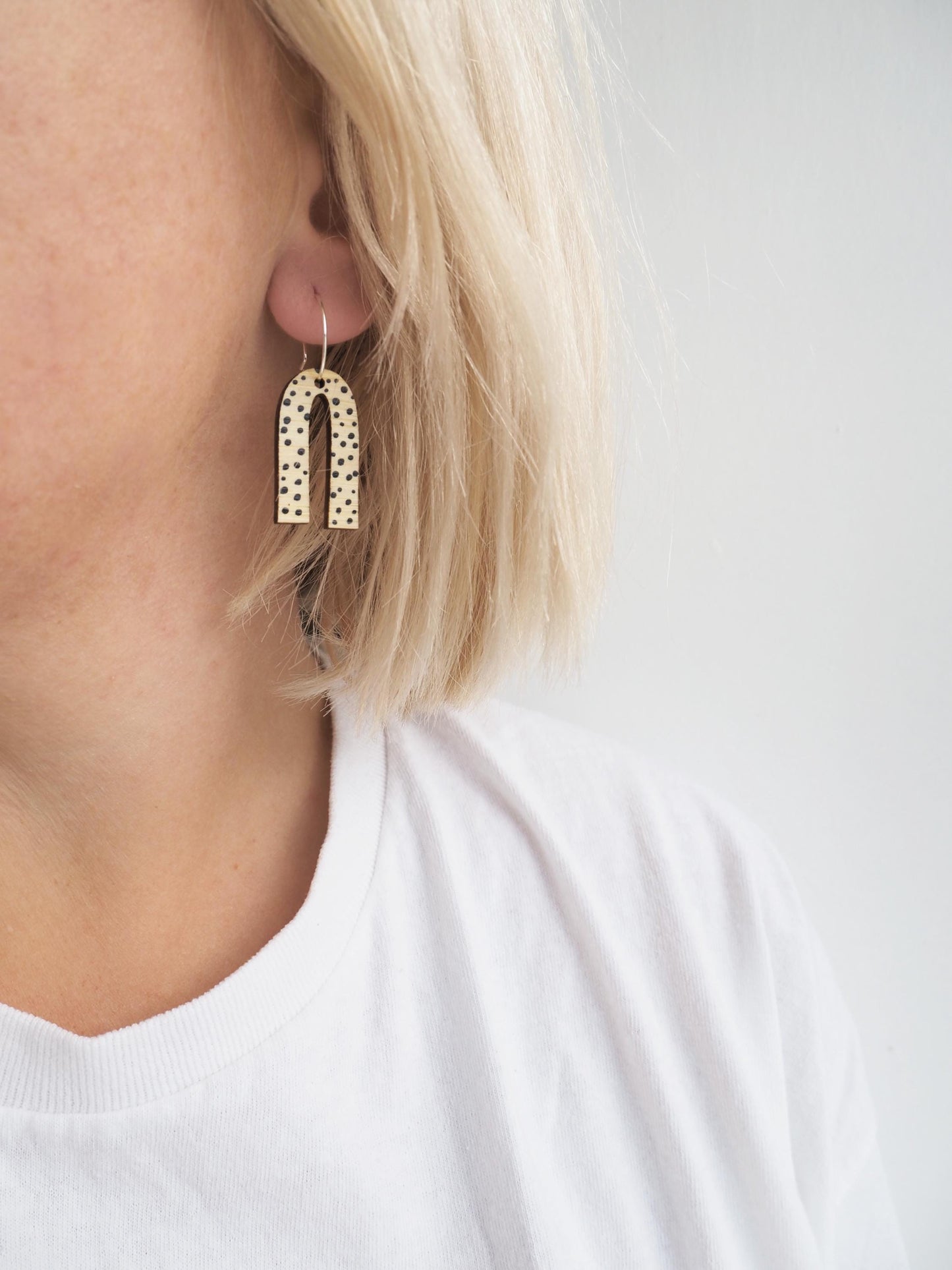 Polka Dot Silver Hoop Earrings / Spotty Bamboo Statement Hoops