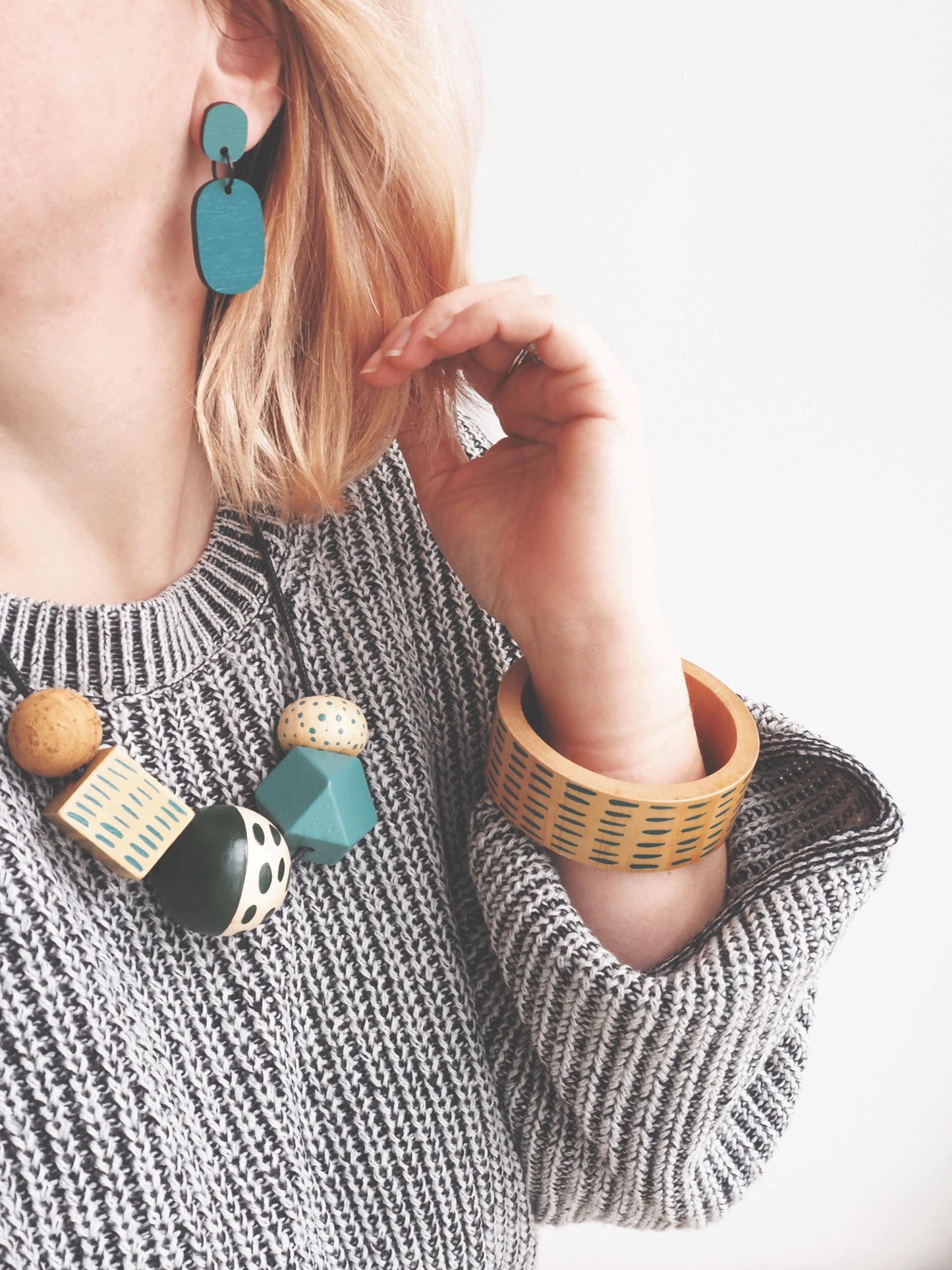 Black Geometric Wooden Bead Necklace / Statement Piece / Gift For Her