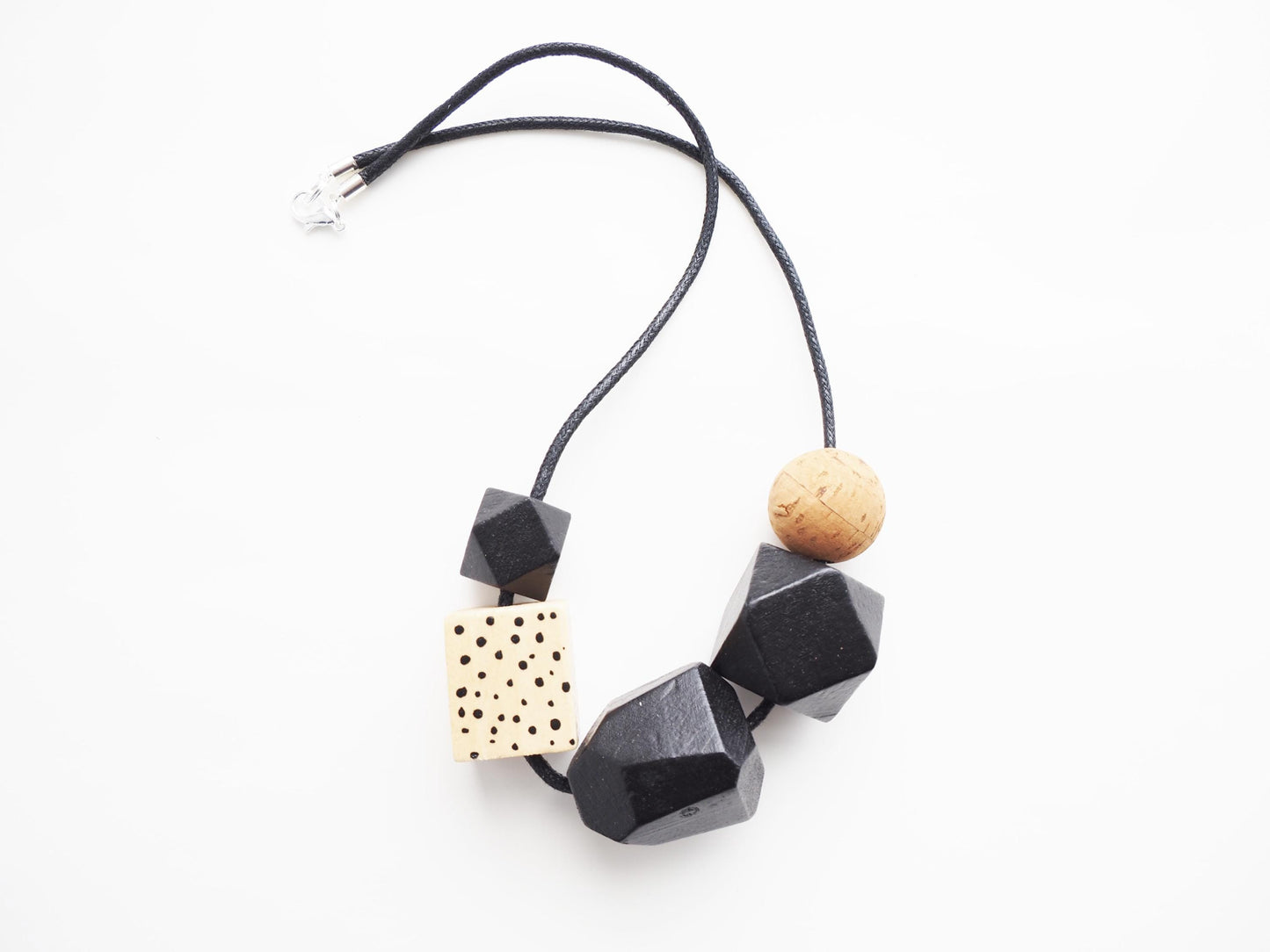 Black Geometric Wooden Bead Necklace / Statement Piece / Gift For Her