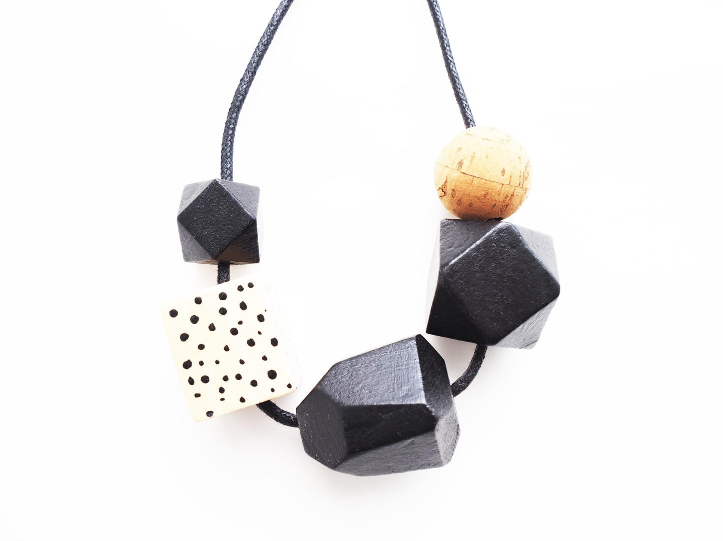Black Geometric Wooden Bead Necklace / Statement Piece / Gift For Her