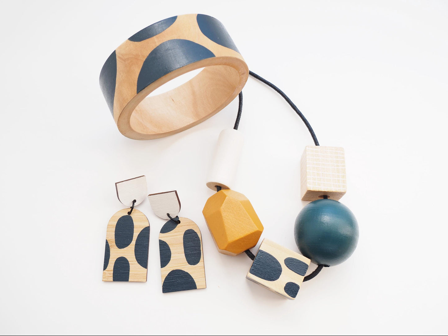 Hand Painted Geometric Wooden Bead Necklace / Statement Necklace / Gift For Her