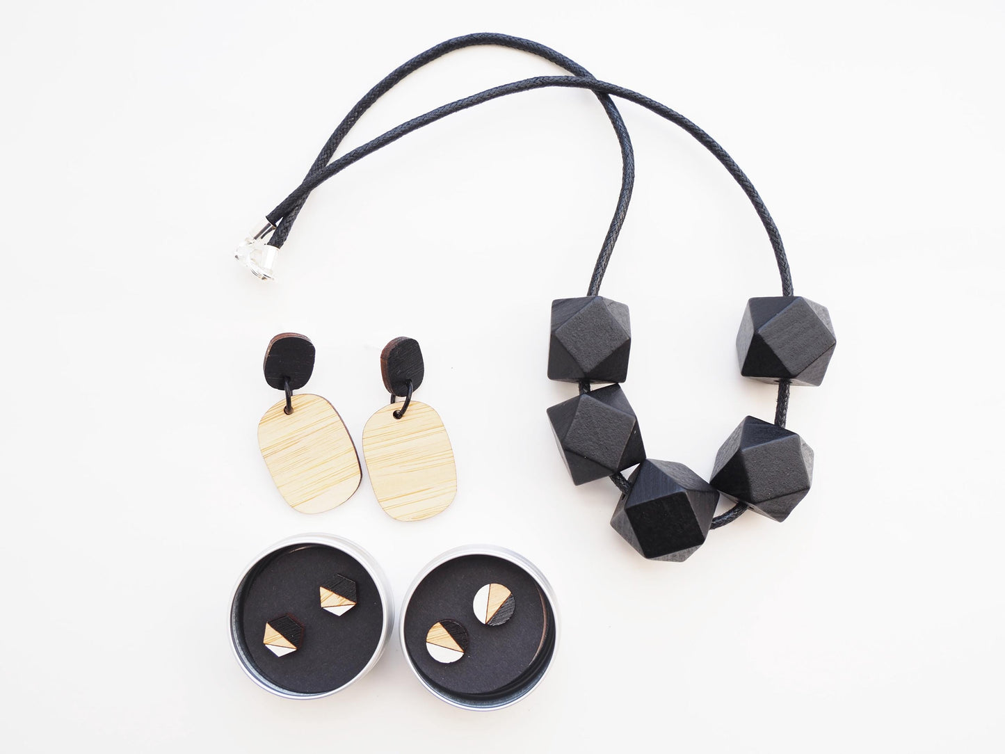 Geometric Wooden Bead Necklace / Black Necklace / Sustainable Gifts for Her