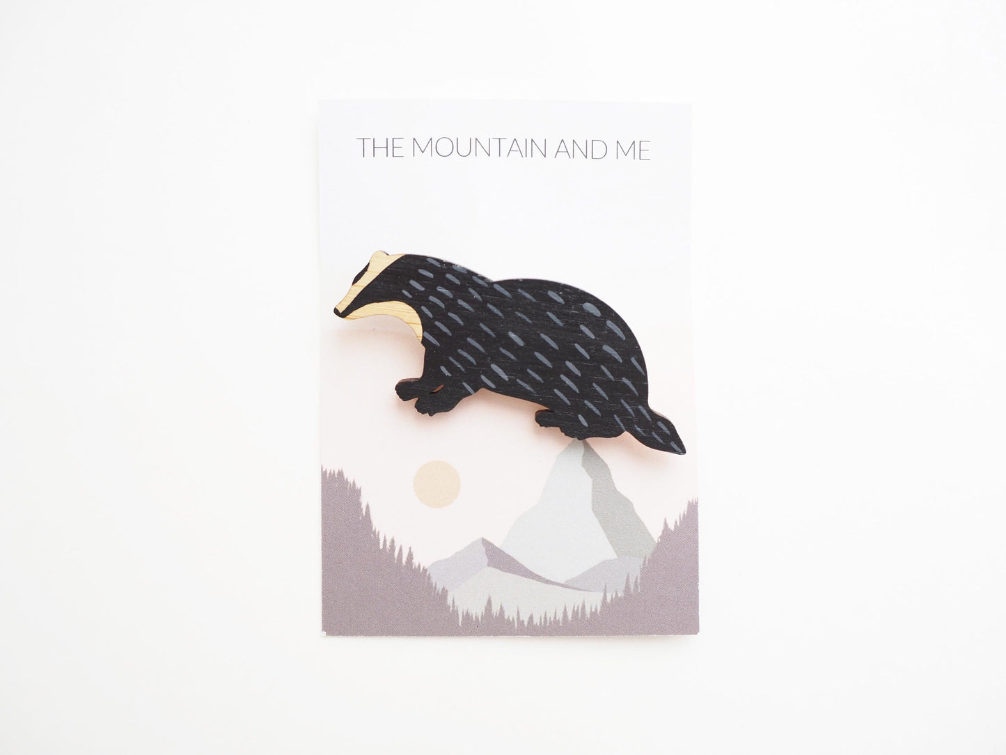 Badger Brooch Pin / Bamboo Wooden Gift