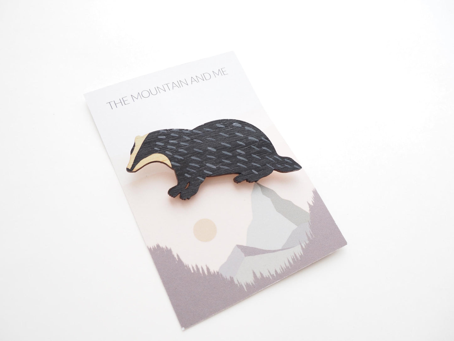 Badger Brooch Pin / Bamboo Wooden Gift