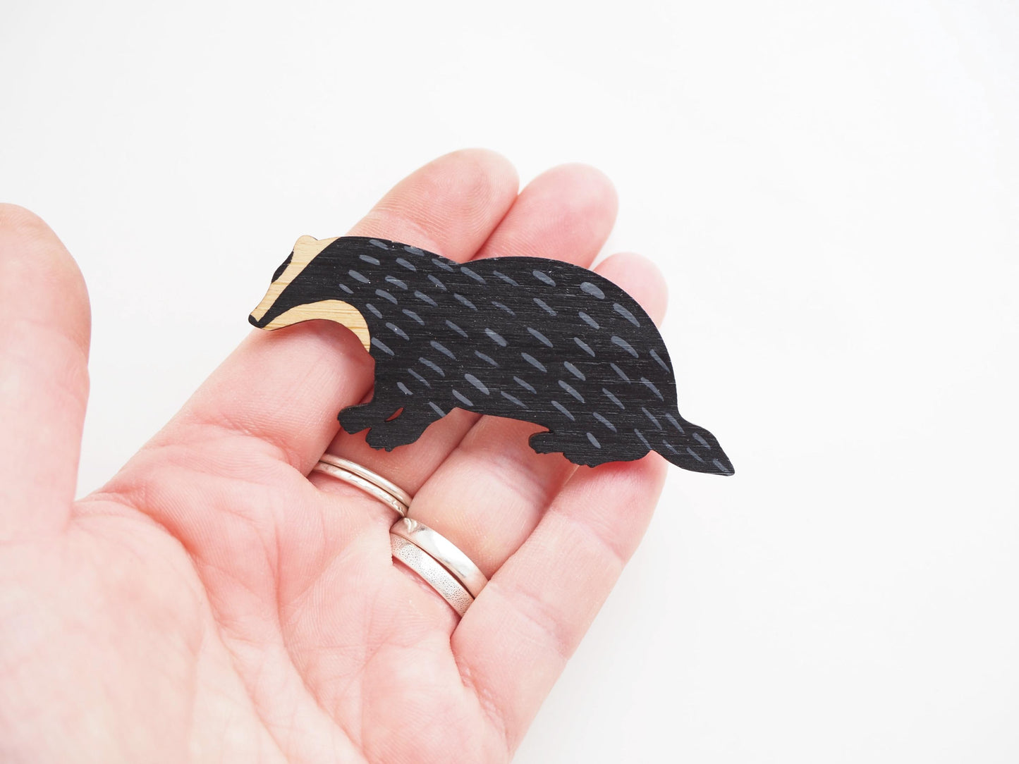 Badger Brooch Pin / Bamboo Wooden Gift
