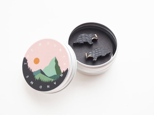 Badger Earrings โ Hand Painted Wooden Studs in Bamboo