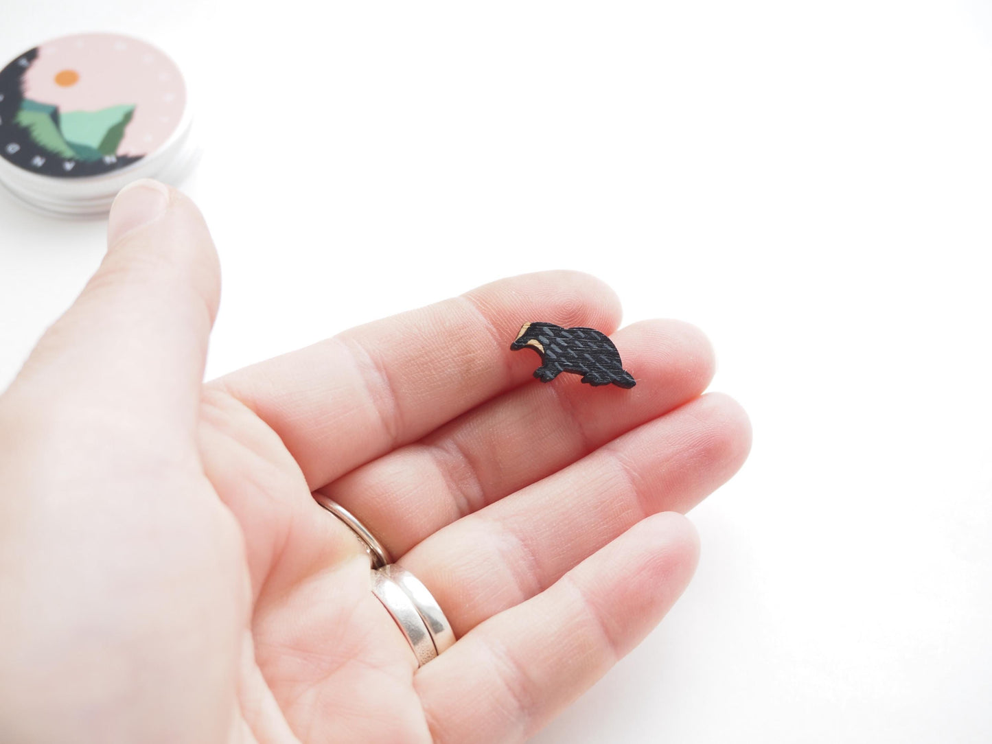 Badger Earrings, Wooden Studs, Gifts For Her, British Wildlife