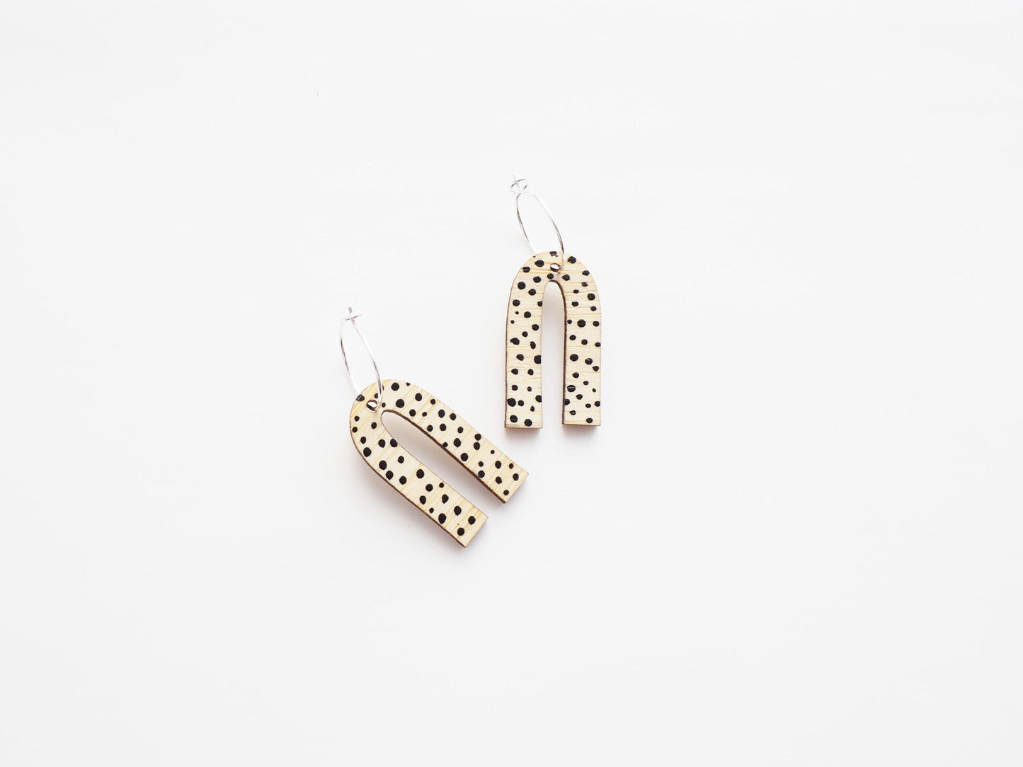 Polka Dot Silver Hoop Earrings / Spotty Bamboo Statement Hoops