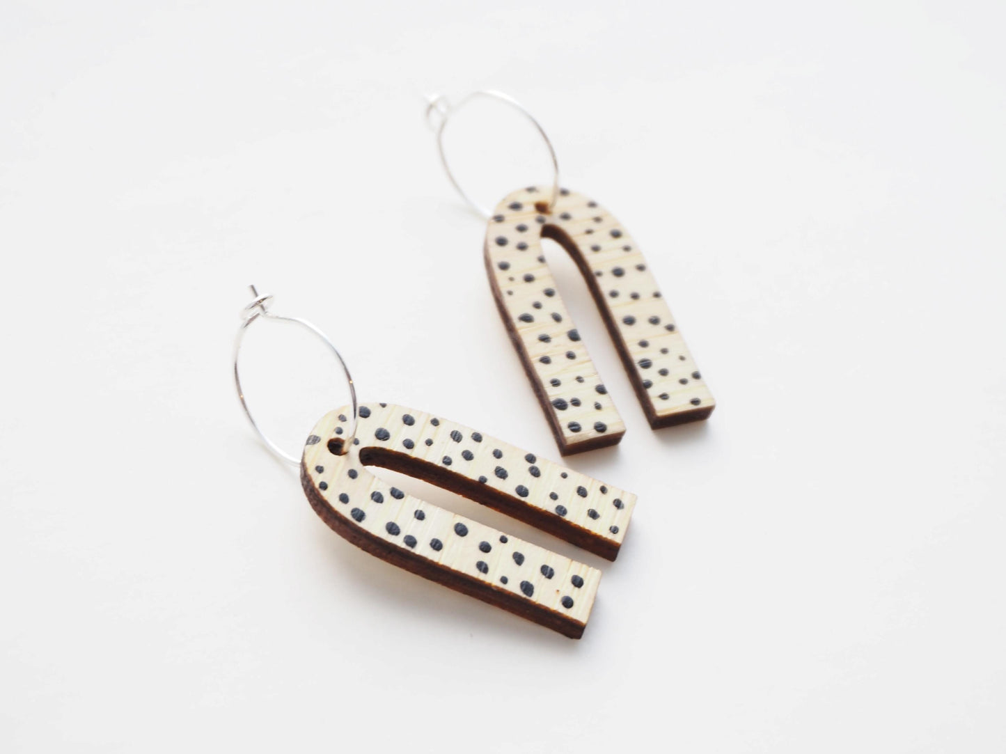 Polka Dot Silver Hoop Earrings / Spotty Bamboo Statement Hoops