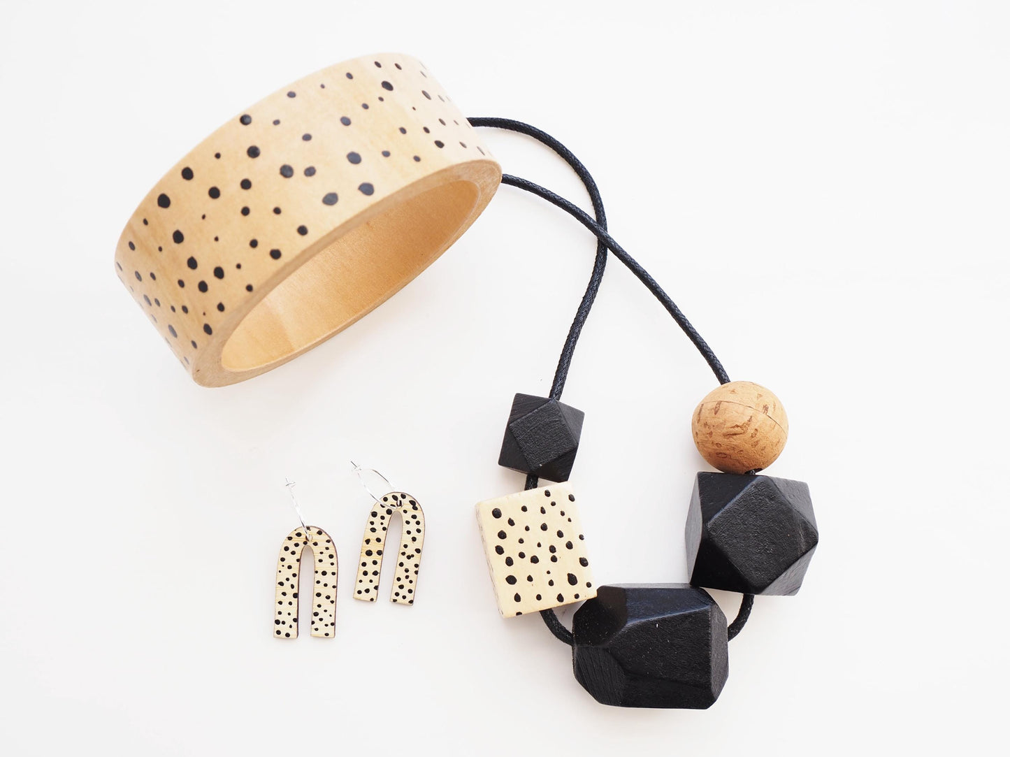 Black Geometric Wooden Bead Necklace / Statement Piece / Gift For Her