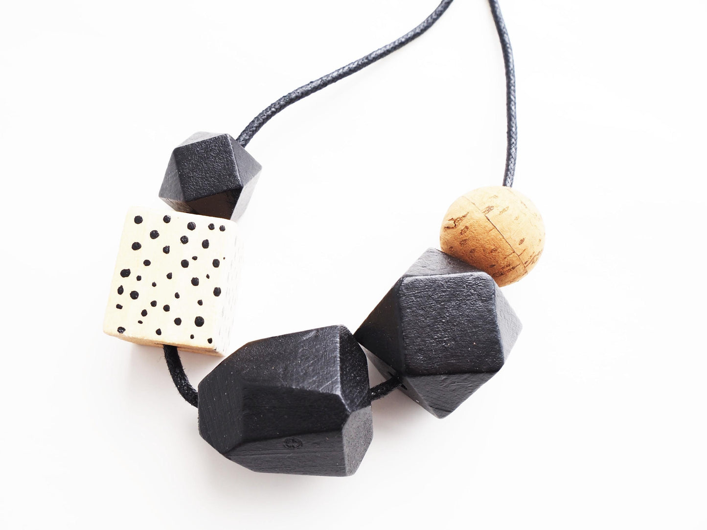 Black Geometric Wooden Bead Necklace / Statement Piece / Gift For Her