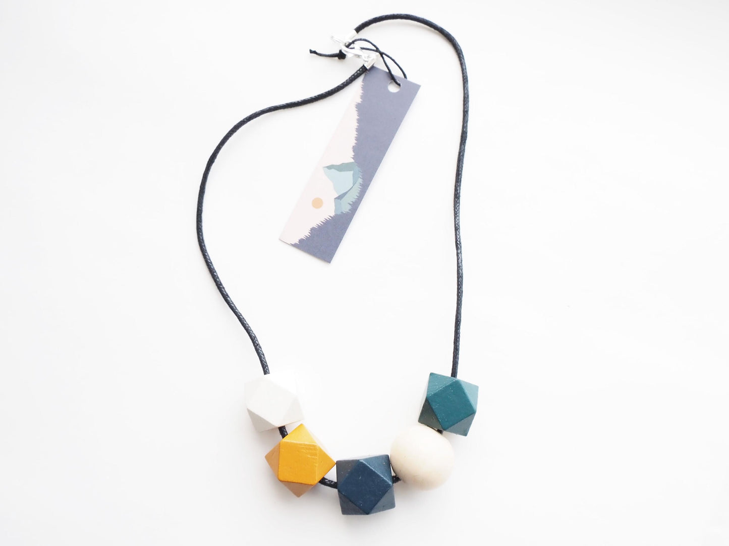 Geometric Wooden Bead Necklace / Mustard and Grey Necklace / Sustainable Gifts for Her