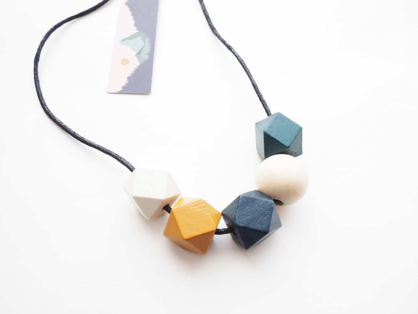 Geometric Wooden Bead Necklace / Mustard and Grey Necklace / Sustainable Gifts for Her