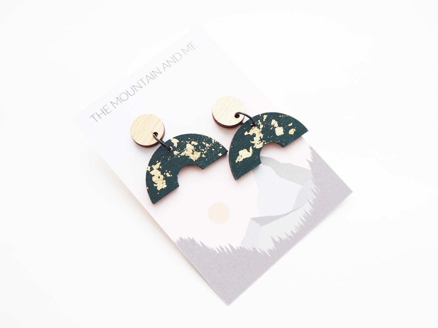 Gold Leaf Statement Wooden Earrings / Teal Dangly Studs