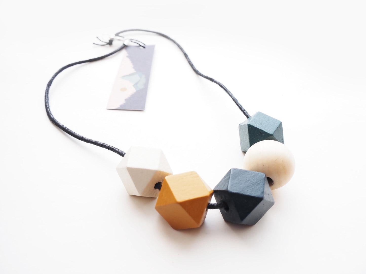 Geometric Wooden Bead Necklace / Mustard and Grey Necklace / Sustainable Gifts for Her