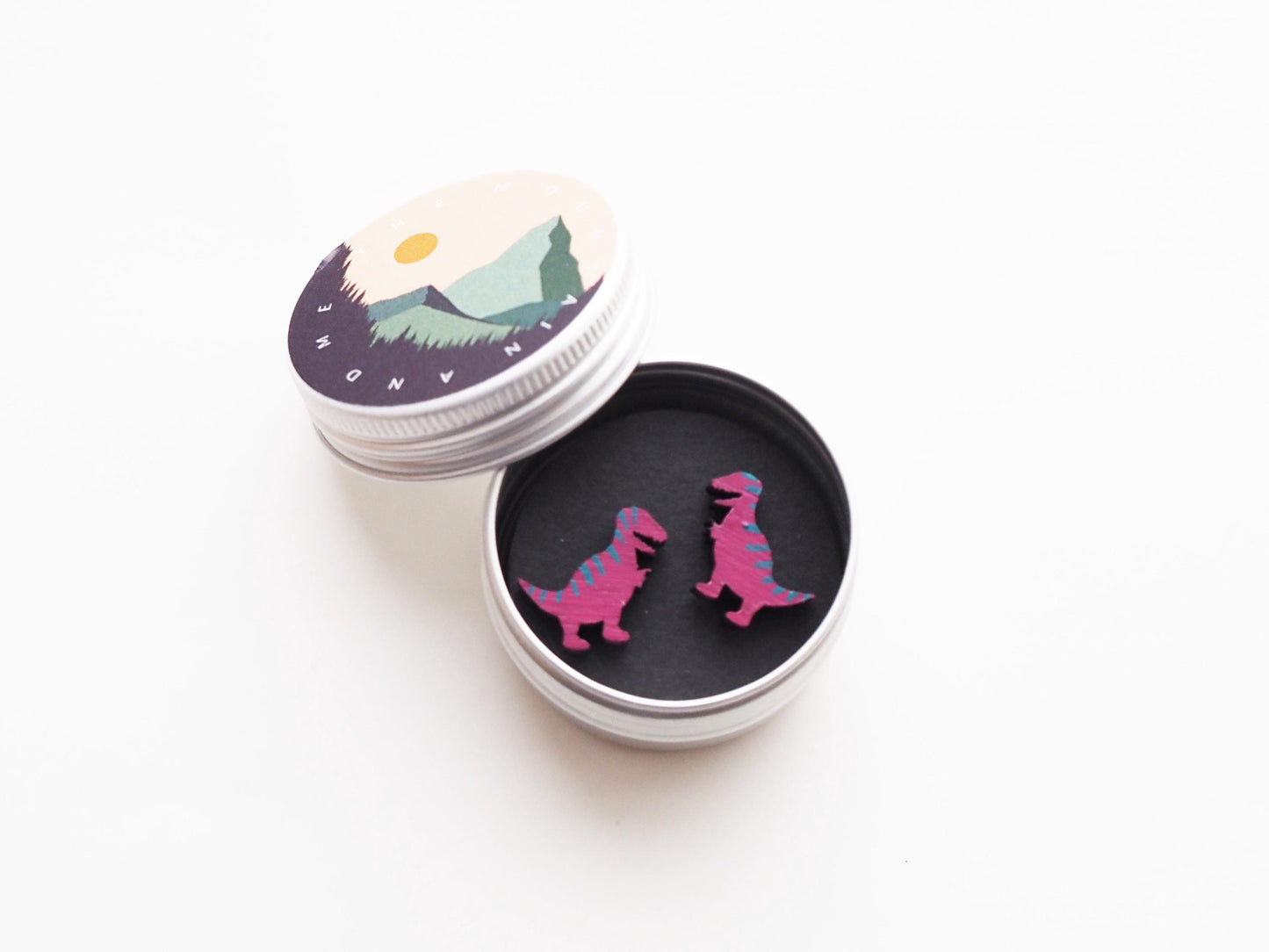 Pink T-Rex Dinosaur Stud Earrings, Wooden Dinosaur Jewellery