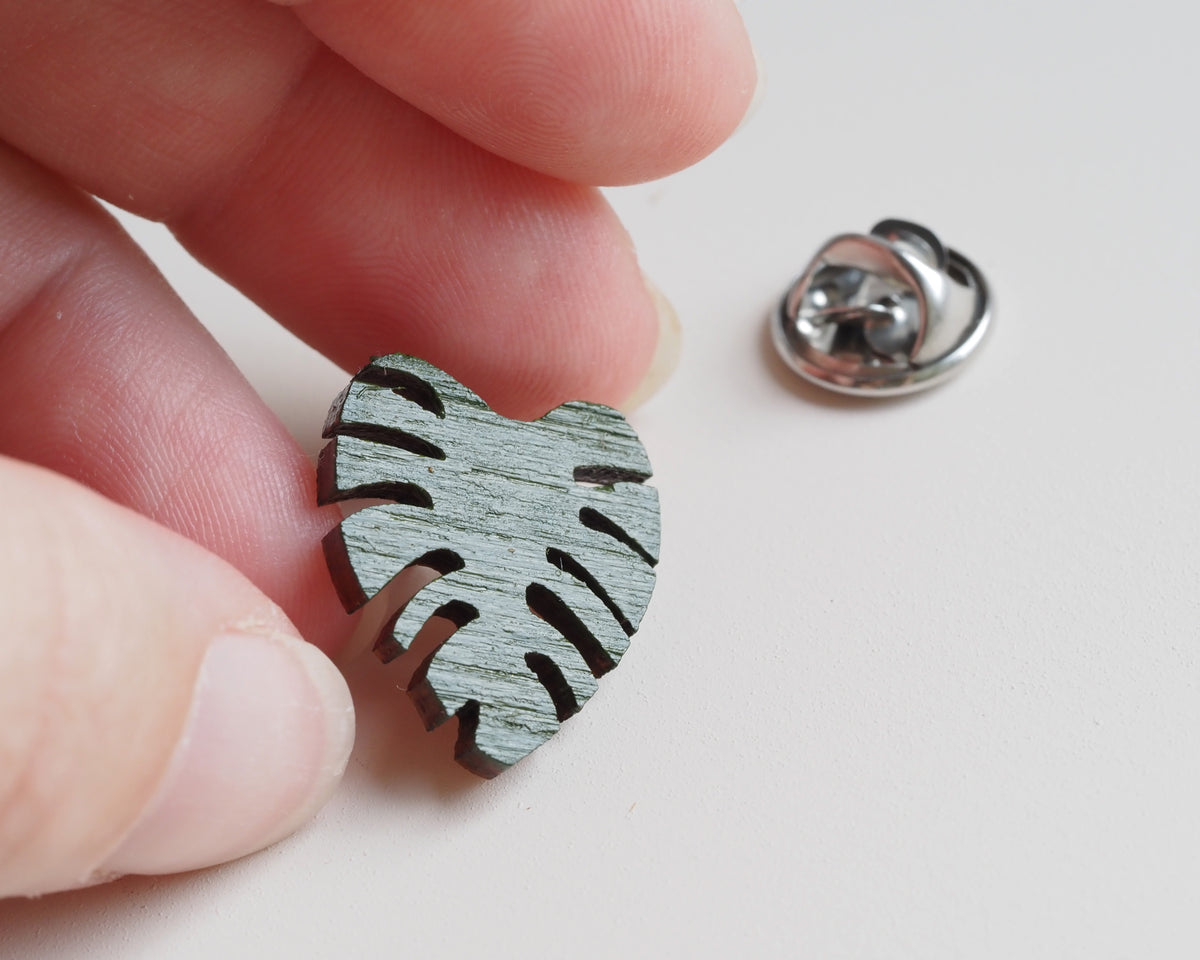 Mini Monstera Leaf Pin Badge β Hand-Painted Bamboo Plant Gift