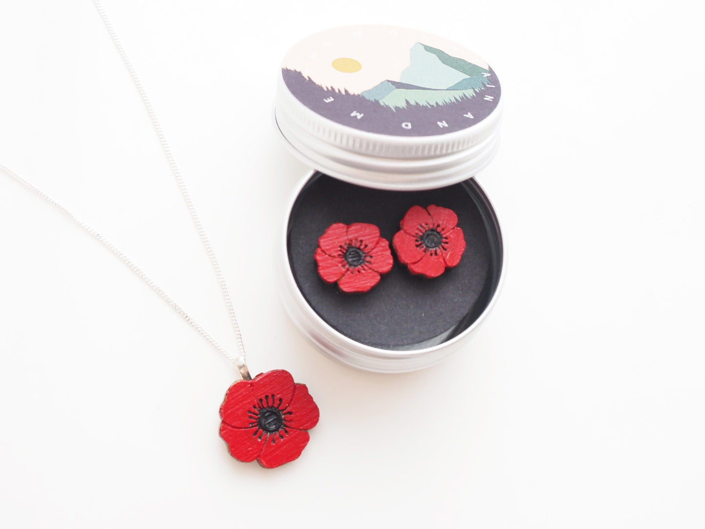 poppy earrings - hand painted laser cut wooden studs