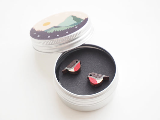 robin laser cut wooden earrings