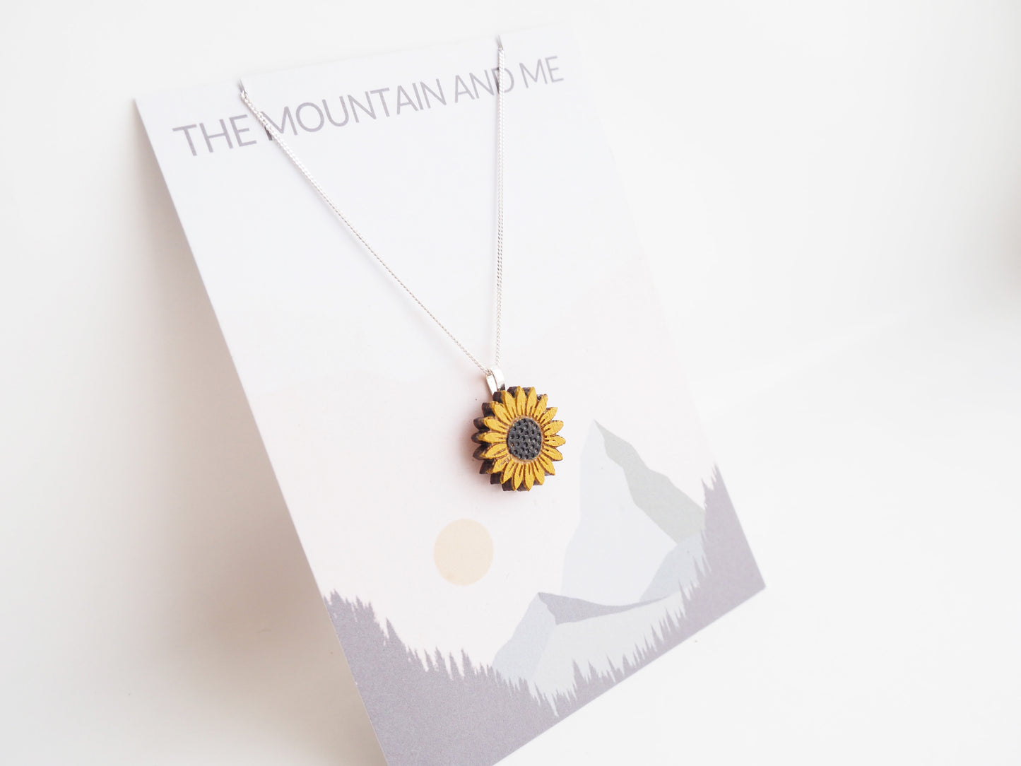 Sunflower Necklace – Sterling Silver Chain & Bamboo Pendant