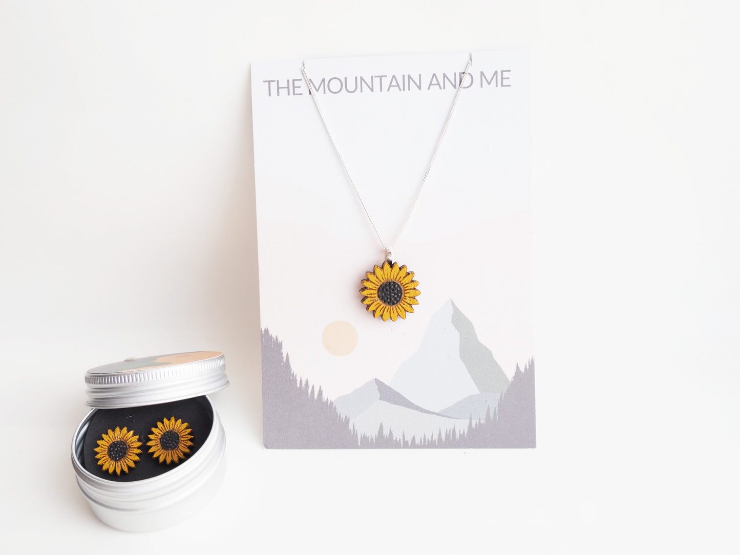 Sunflower Necklace – Sterling Silver Chain & Bamboo Pendant