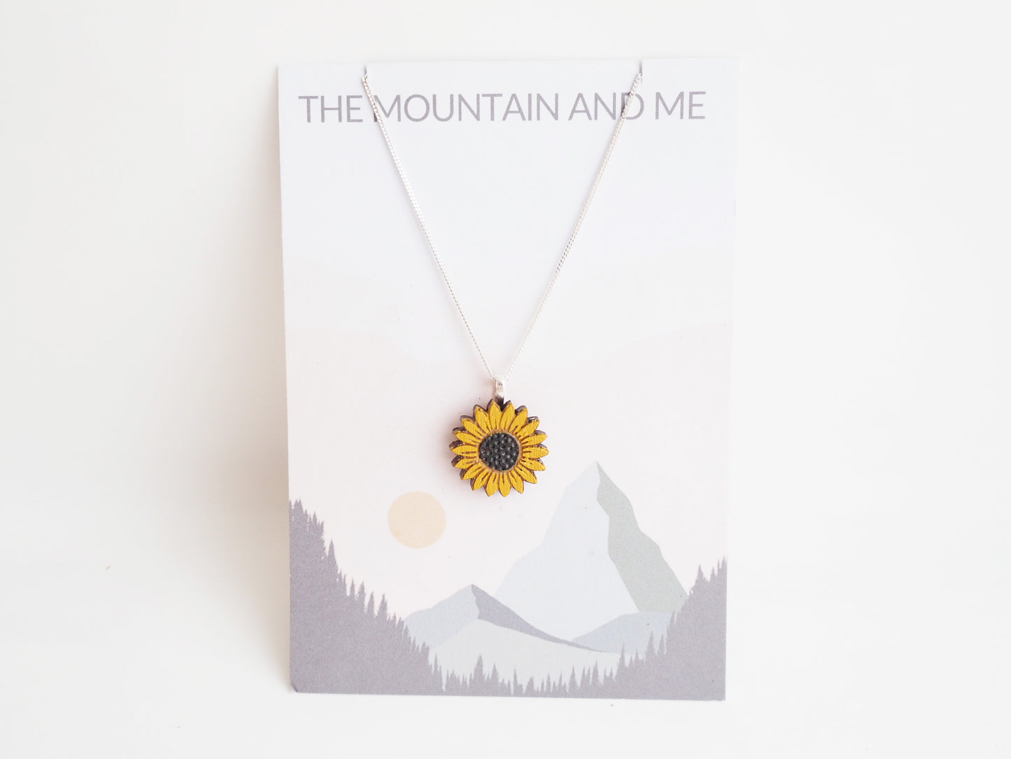 Sunflower Necklace – Sterling Silver Chain & Bamboo Pendant