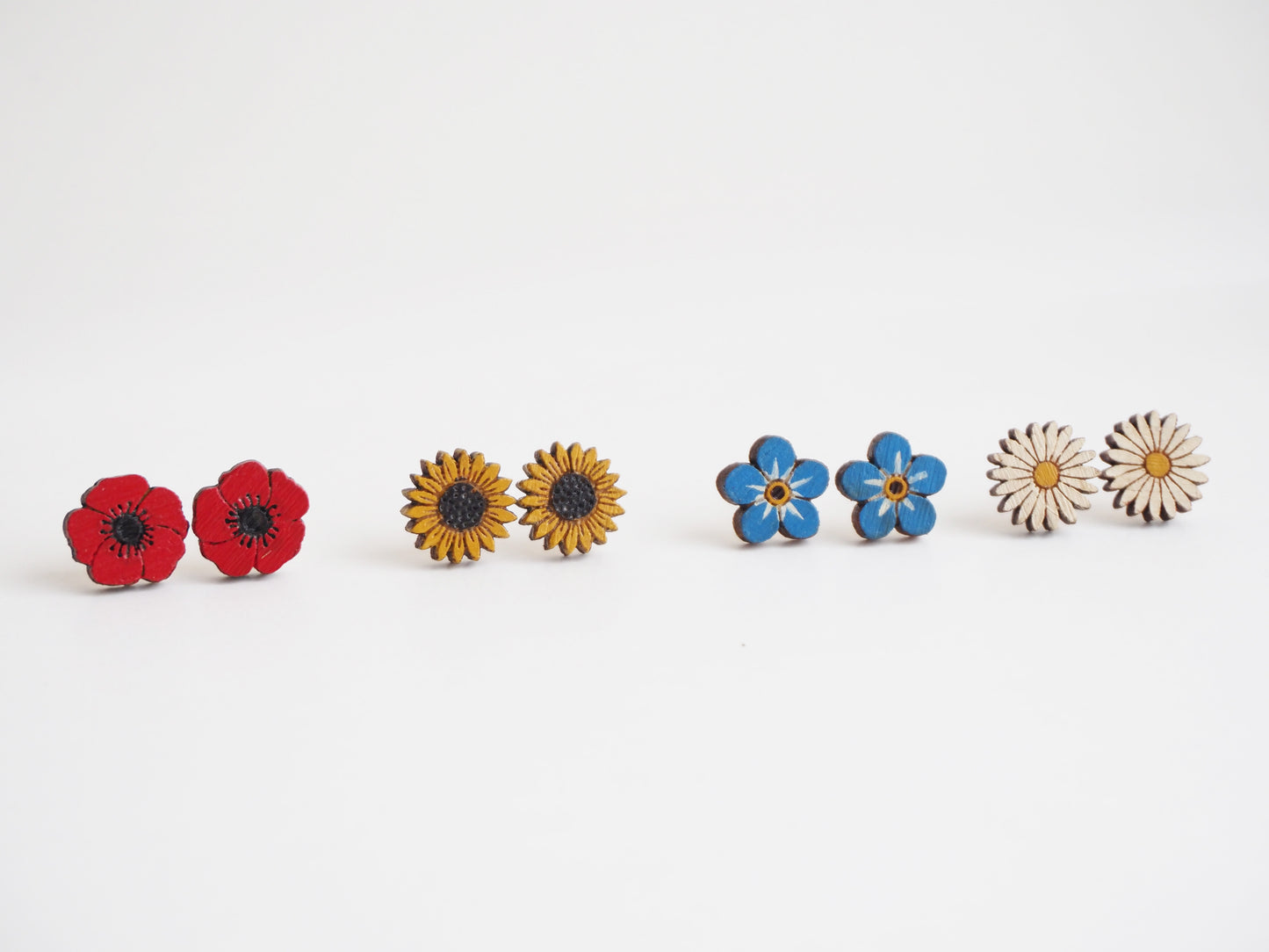 Hand Painted Wooden Forget-Me-Not Earrings | Sustainable Floral Jewellery