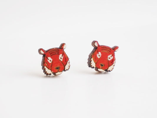 Tiger Earrings - Hand Painted Wooden Studs