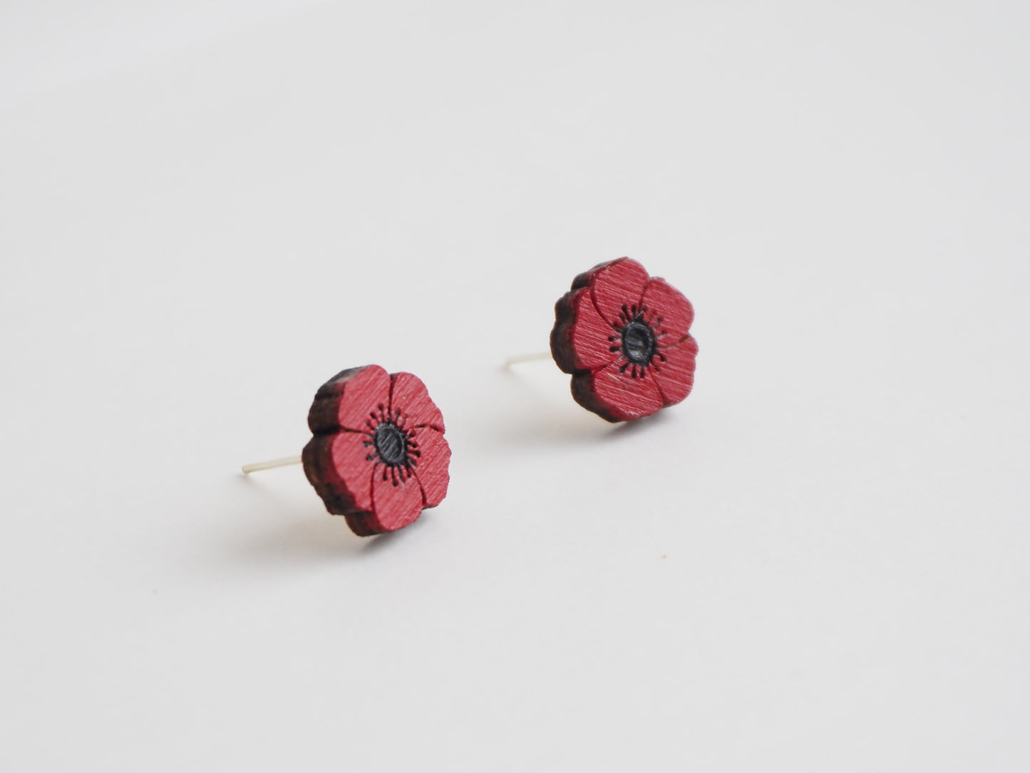 Poppy Earrings | Wooden Flower Studs | Laser Cut Flowers