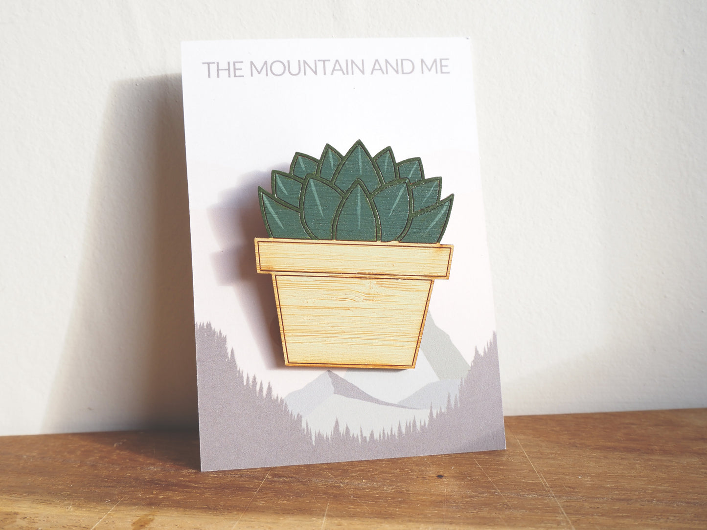 Hand-Painted Succulent Wooden Brooch