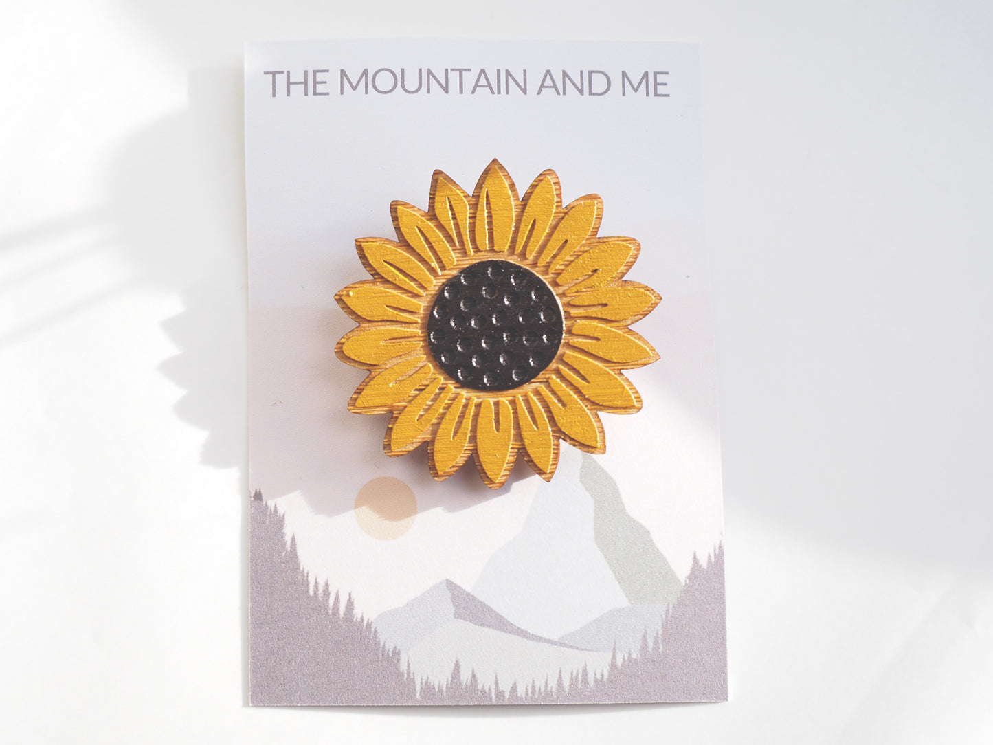 Hand-Painted Sunflower Brooch – Sunflower Wooden Pin