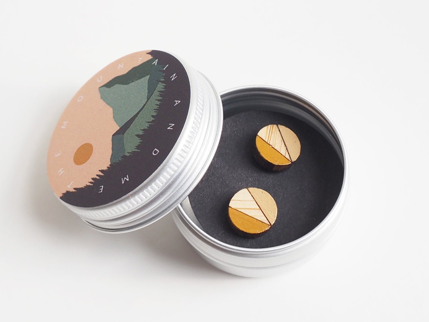 Bamboo Stud Earrings - Round Geometric - Mustard and Caramel